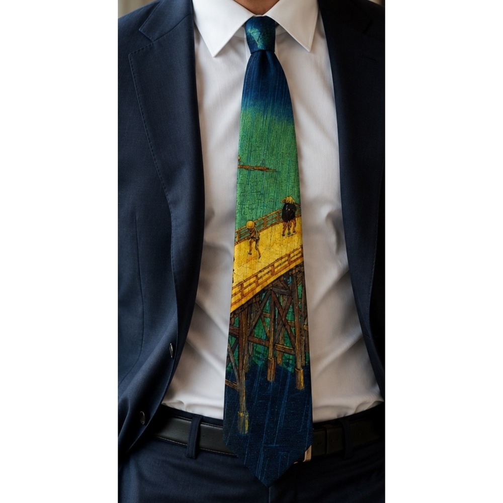 Ralph Marlin Vincent Van Gogh Artist The Bridge Painting Novelty Tie Vintage1990